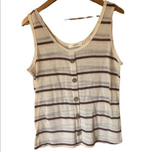 70s inspired Cream Maroon light blue Waffle knit striped Wood Button tank top